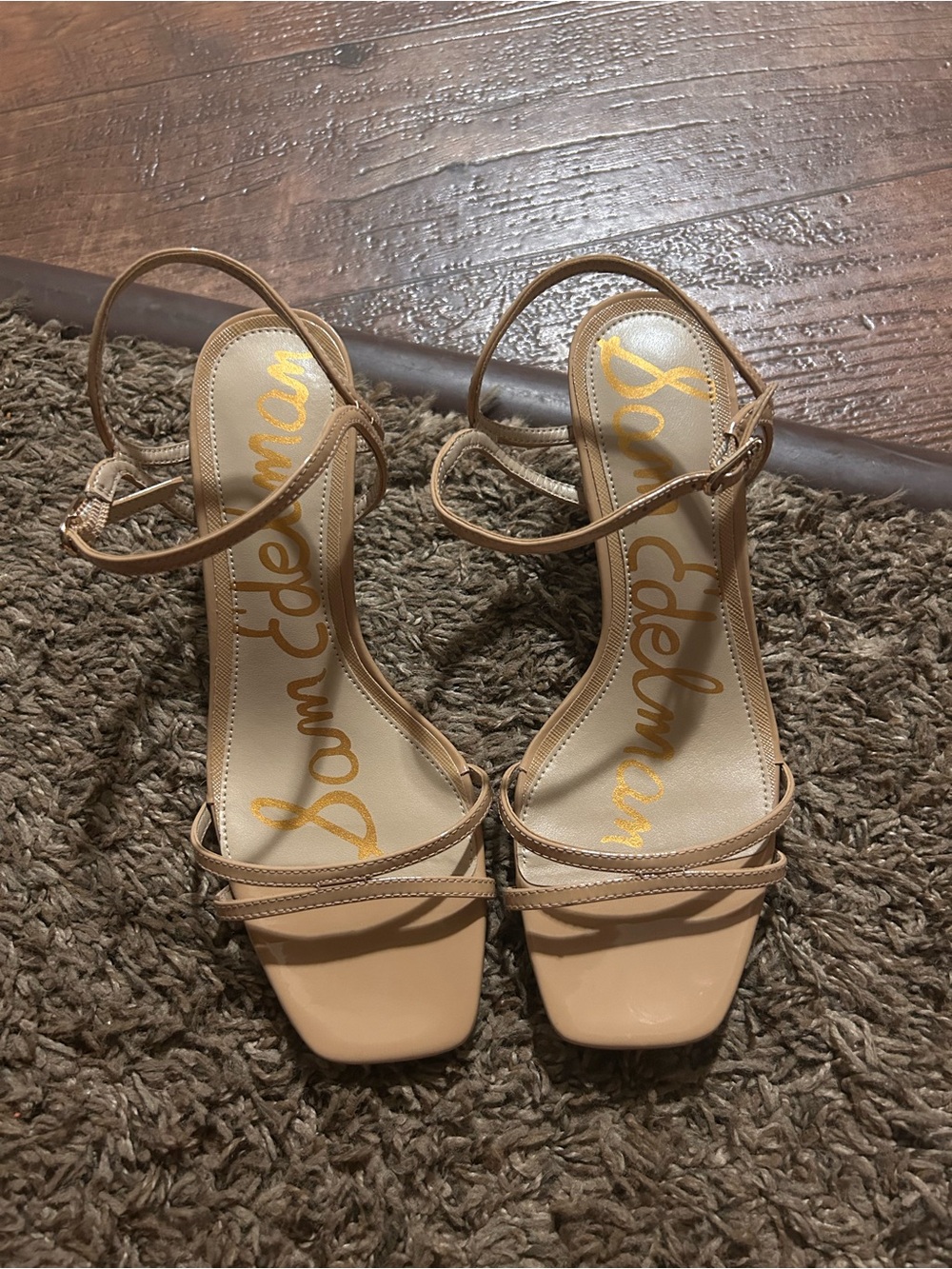 Sam Edelman Presley Strappy Tan Square Toe Heel